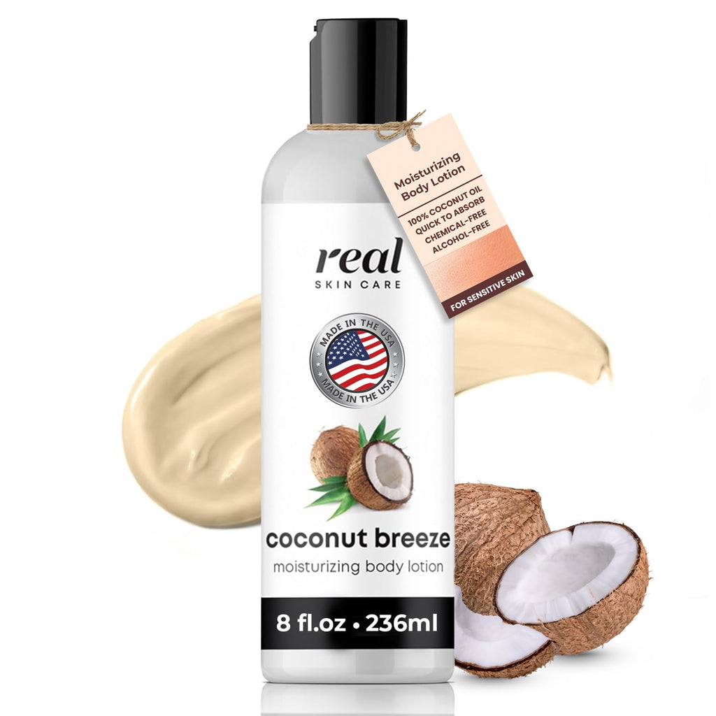 Real Skin Care Organic Body Lotion | Tighten, Hydrate & Smooth Dry Skin – Coconut, Paraben Free, 8oz