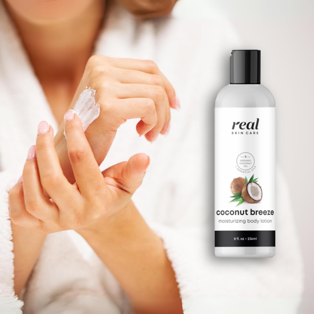 Real Skin Care Organic Body Lotion | Tighten, Hydrate & Smooth Dry Skin – Coconut, Paraben Free, 8oz