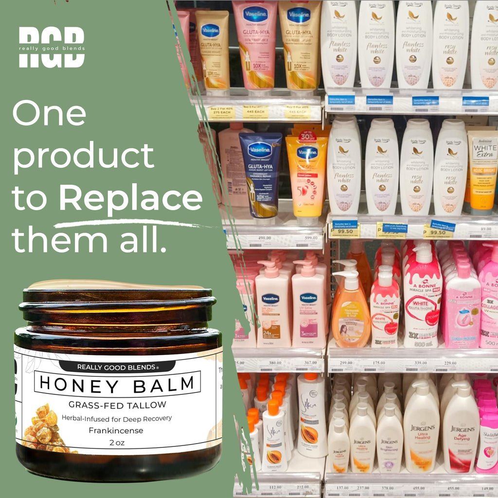 Really Good Blends Tallow Honey Balm – Handmade in USA, Grass-Fed Tallow & Raw Honey, 2 oz