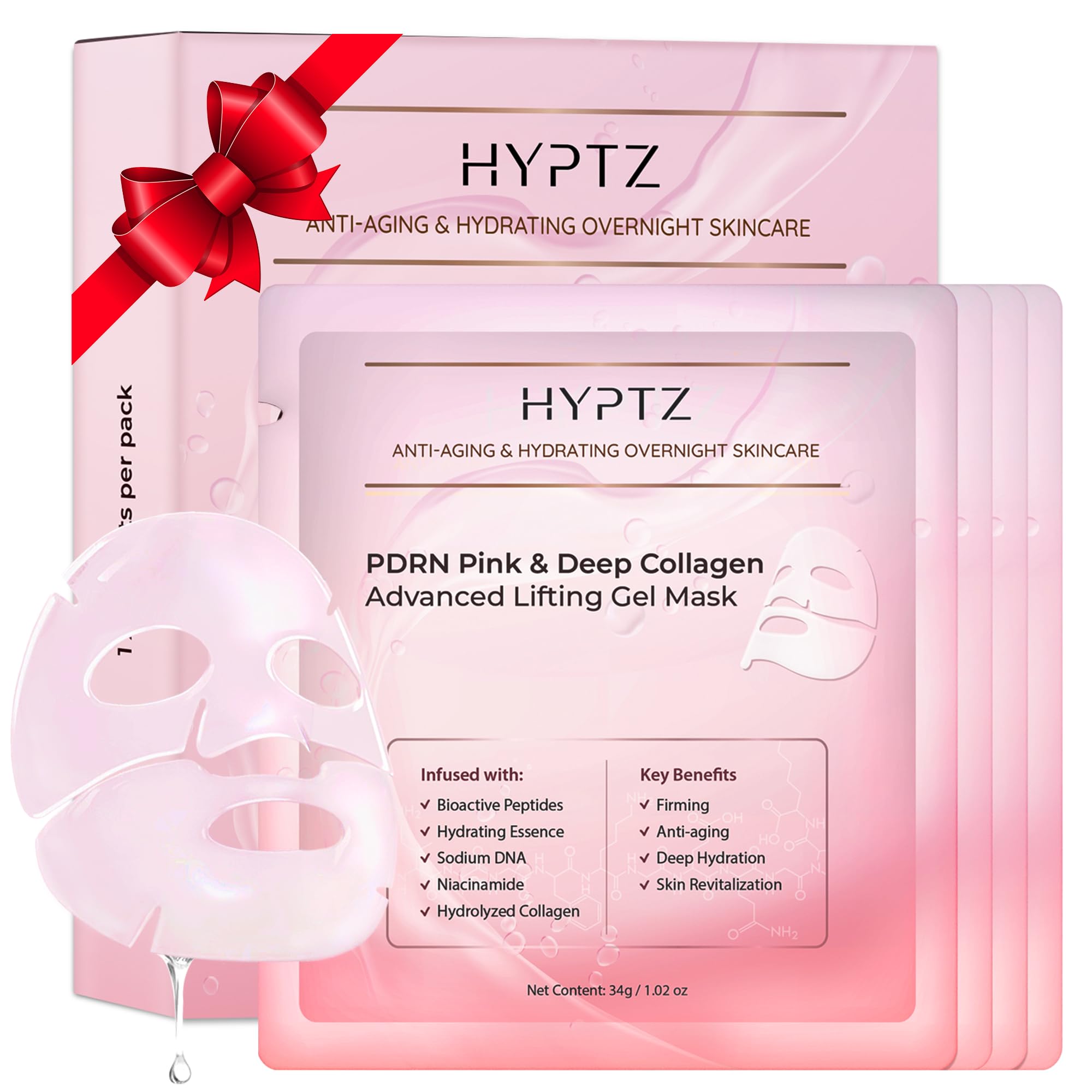Realori Salmon DNA PDRN Collagen Mask – Korean Hydrogel Overnight Face Mask for Hydration & Firming | 4-Pack