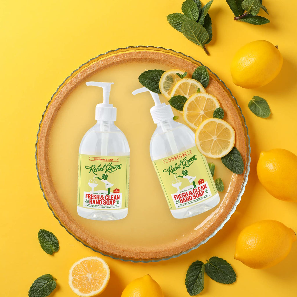 Rebel Green Liquid Hand Soap – Moisturizing Natural Hand Wash (Peppermint & Lemon) – Pack of 4, 16.9 fl oz