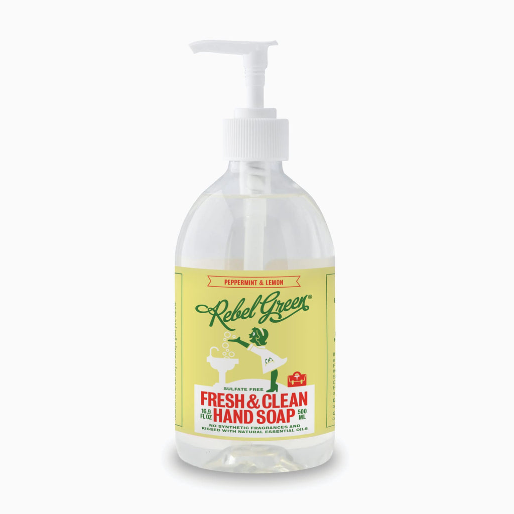 Rebel Green Liquid Hand Soap – Moisturizing Natural Hand Wash (Peppermint & Lemon) – Pack of 4, 16.9 fl oz