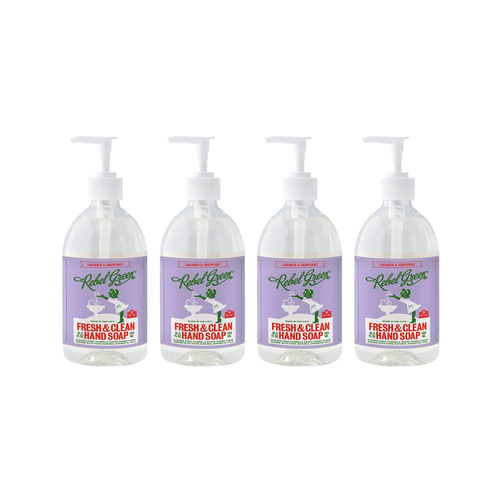 Rebel Green Liquid Hand Soap – Moisturizing Natural Hand Wash, Lavender & Grapefruit (Pack of 4)
