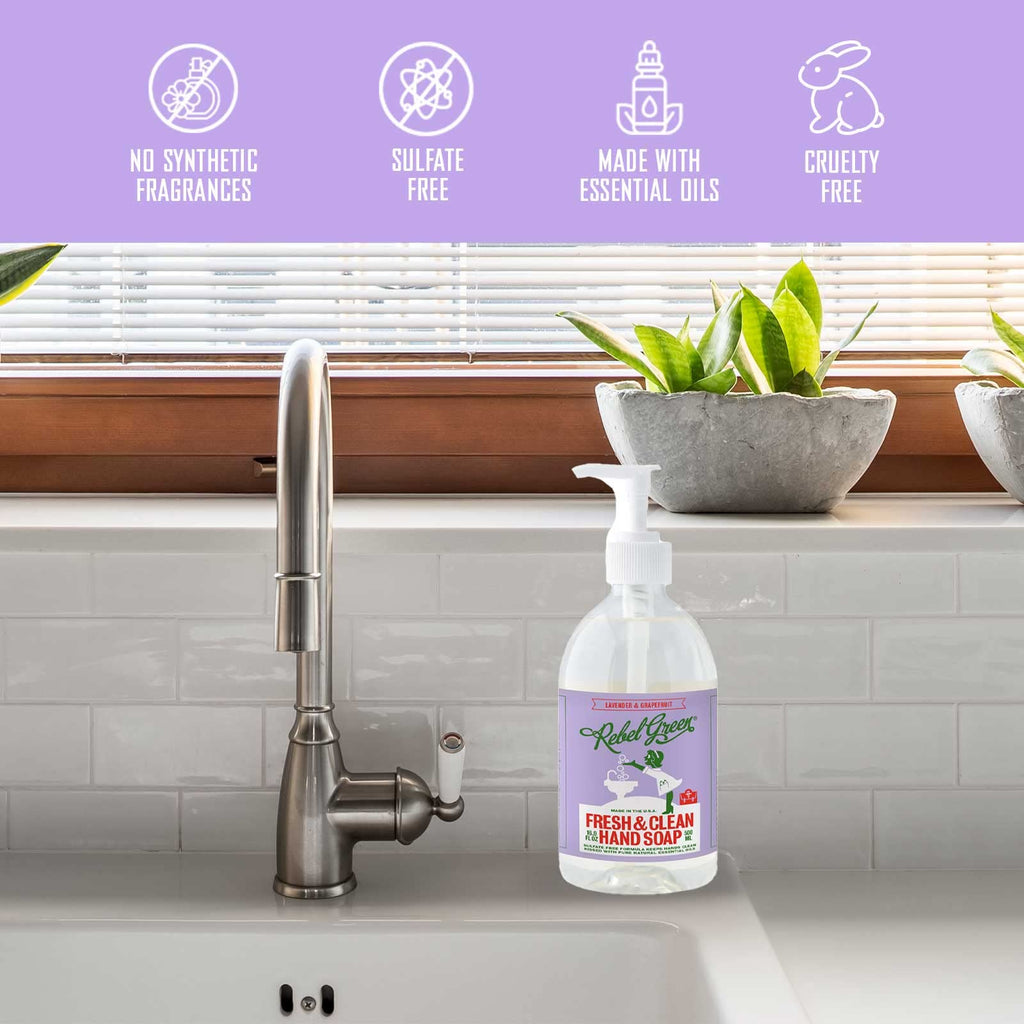 Rebel Green Liquid Hand Soap – Moisturizing Natural Hand Wash, Lavender & Grapefruit (Pack of 4)