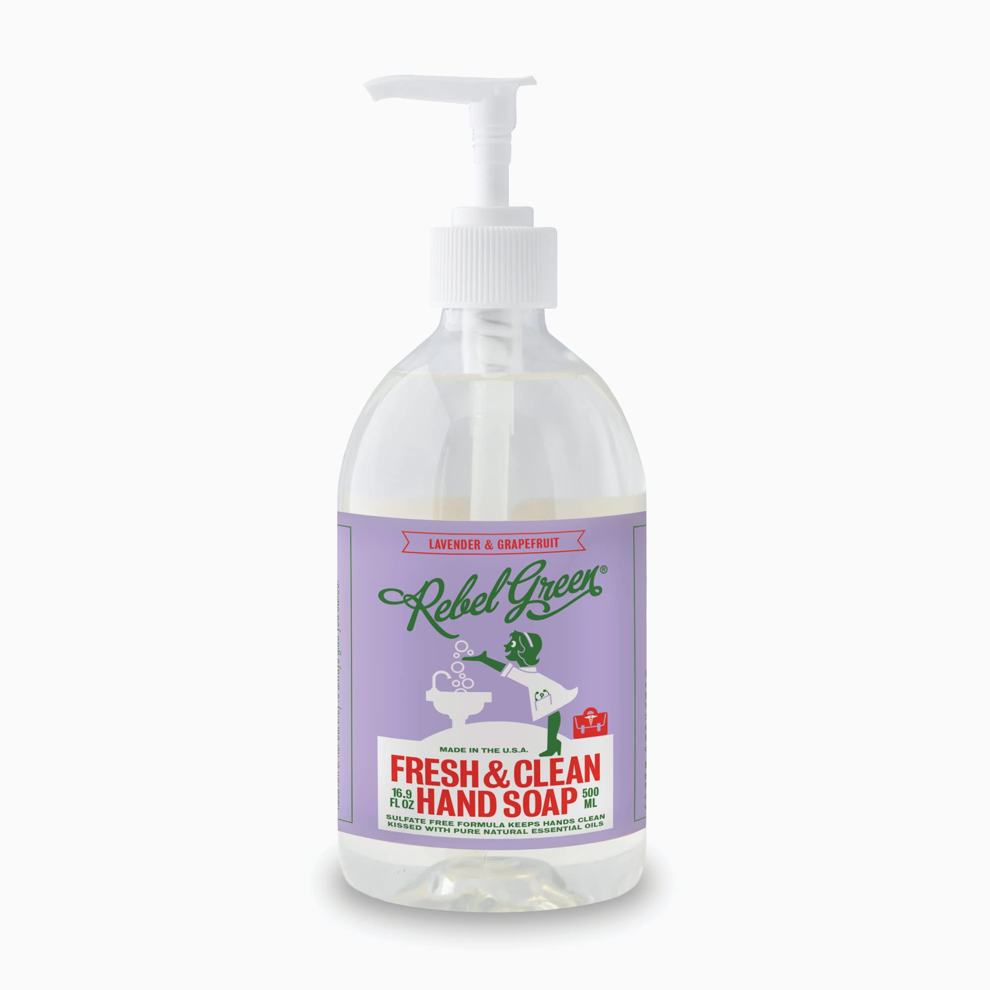 Rebel Green Liquid Hand Soap – Moisturizing Natural Hand Wash, Lavender & Grapefruit (Pack of 4)
