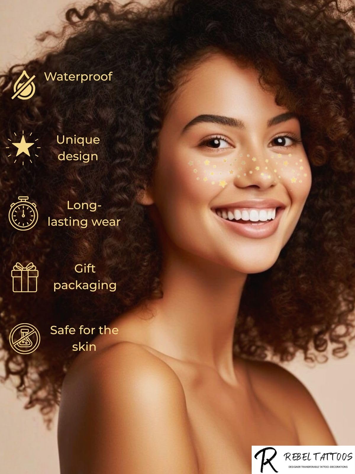 Rebel Tattoos Gold Stars Temporary Freckles — 2 Patches in 1 Envelope