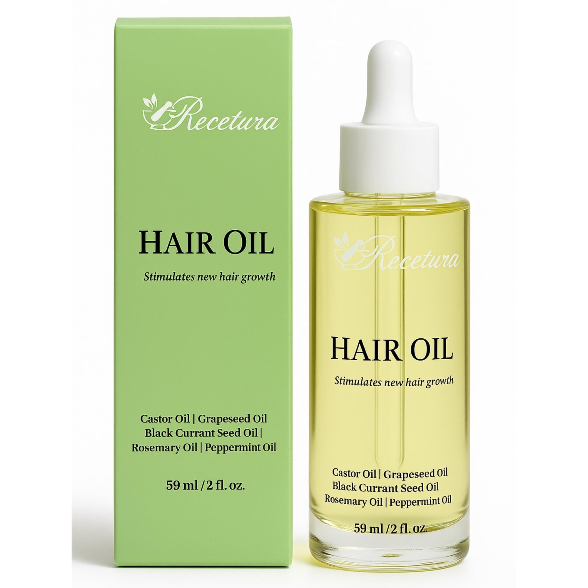 Recetura Hair Growth Oil – 100% Natural Castor, Rosemary & Peppermint