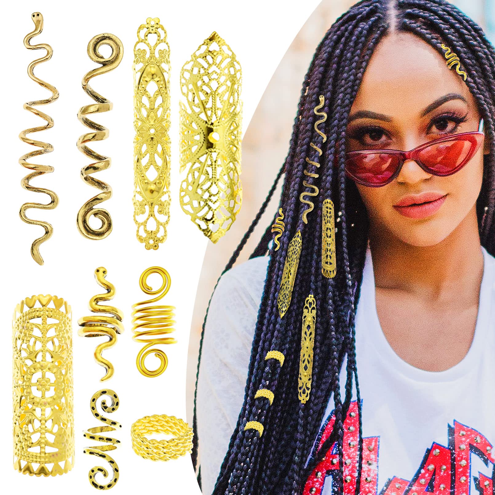 RechicGu 58-Piece Hair Braid Jewelry Set – Golden Dreadlock Accessories
