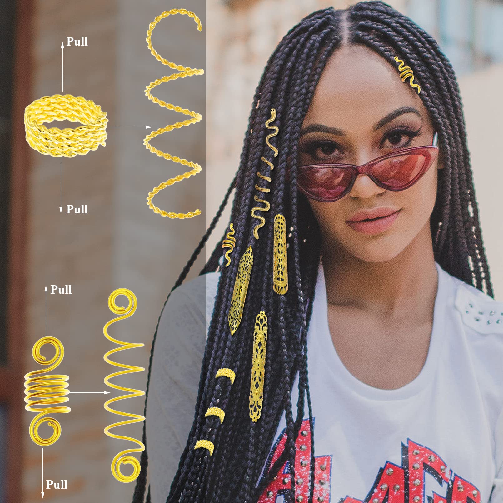 RechicGu 58-Piece Hair Braid Jewelry Set – Golden Dreadlock Accessories