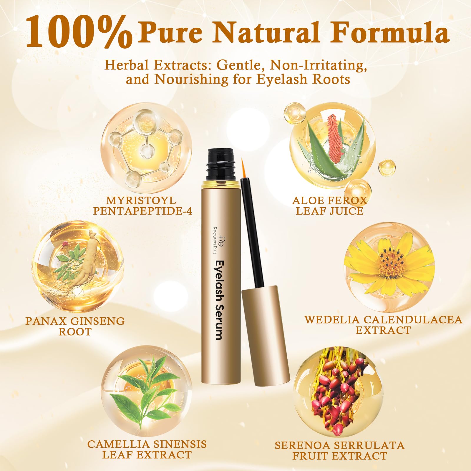 Recuren Plus Premium Eyelash Growth Serum – Advanced Vegan Formula for Longer, Thicker Lashes