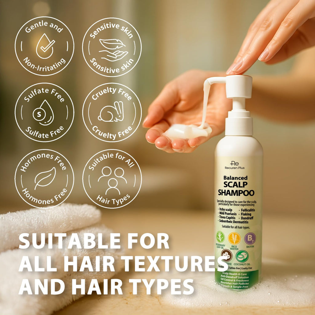 Recuren Plus Antifungal Shampoo | Dandruff & Itchy Scalp Relief, Salicylic Acid & Piroctone Olamine (8.8 fl oz)