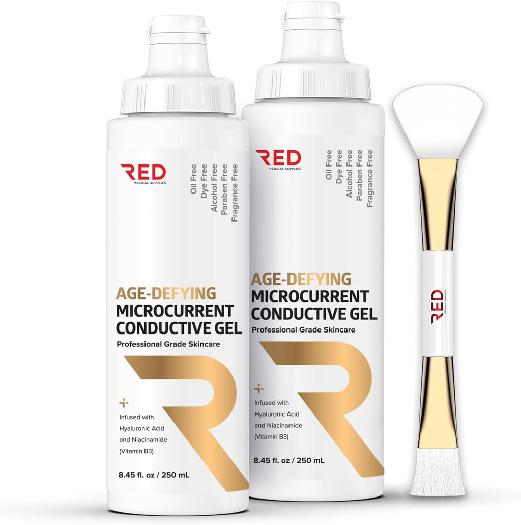 RED Medical Supplies Age-Defying Microcurrent Conductive Gel – Hyaluronic Acid & Niacinamide, 2 Bottles + Applicator, 8.45 fl oz / 250 mL