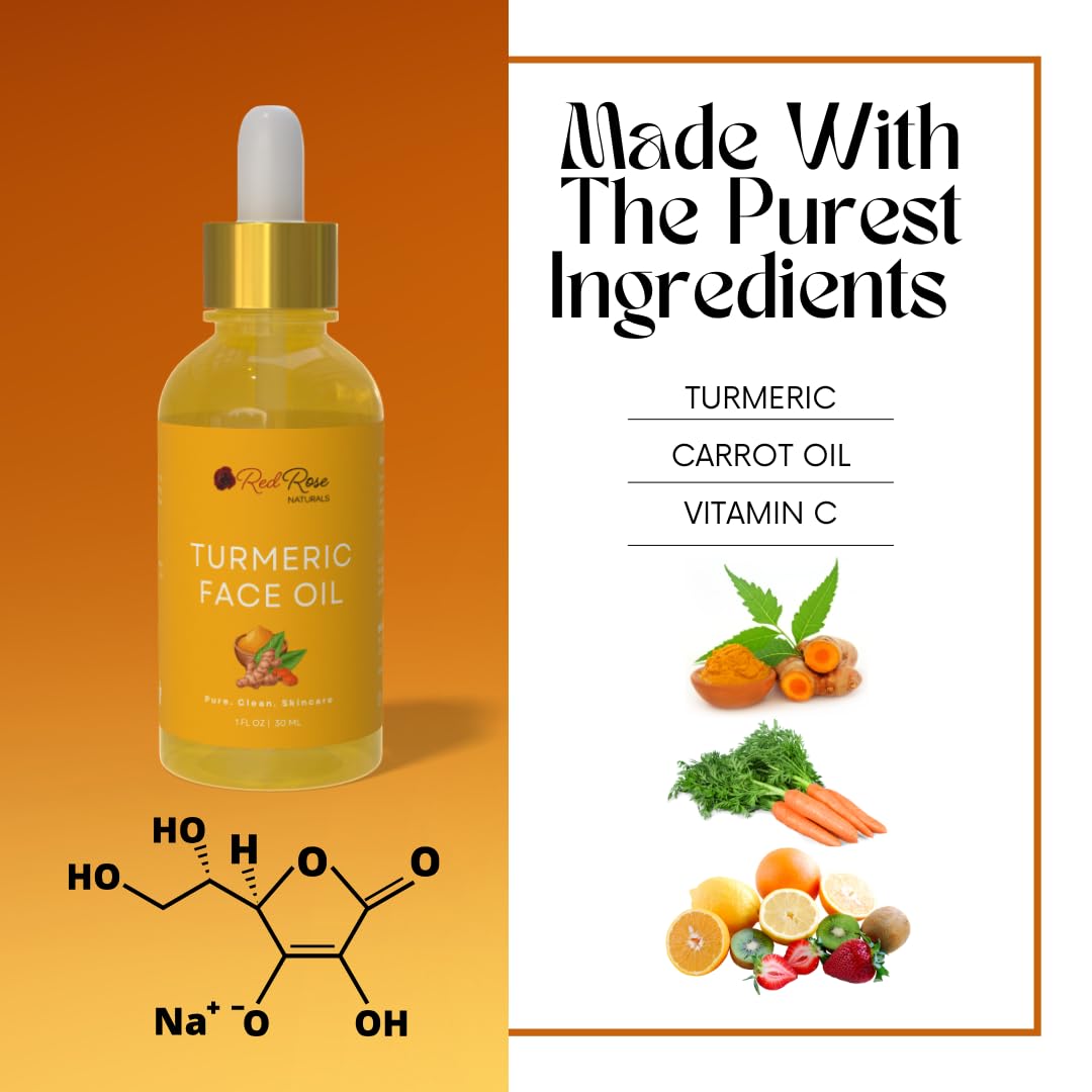 Red Rose Naturals Turmeric Face Oil – Facial Serum & Moisturizer with Vitamin C | 1 oz