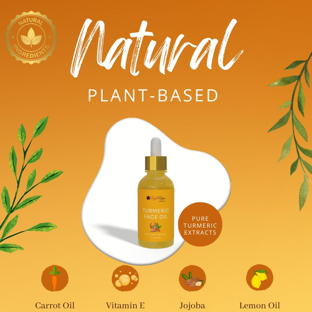 Red Rose Naturals Turmeric Face Oil – Facial Serum & Moisturizer with Vitamin C | 1 oz