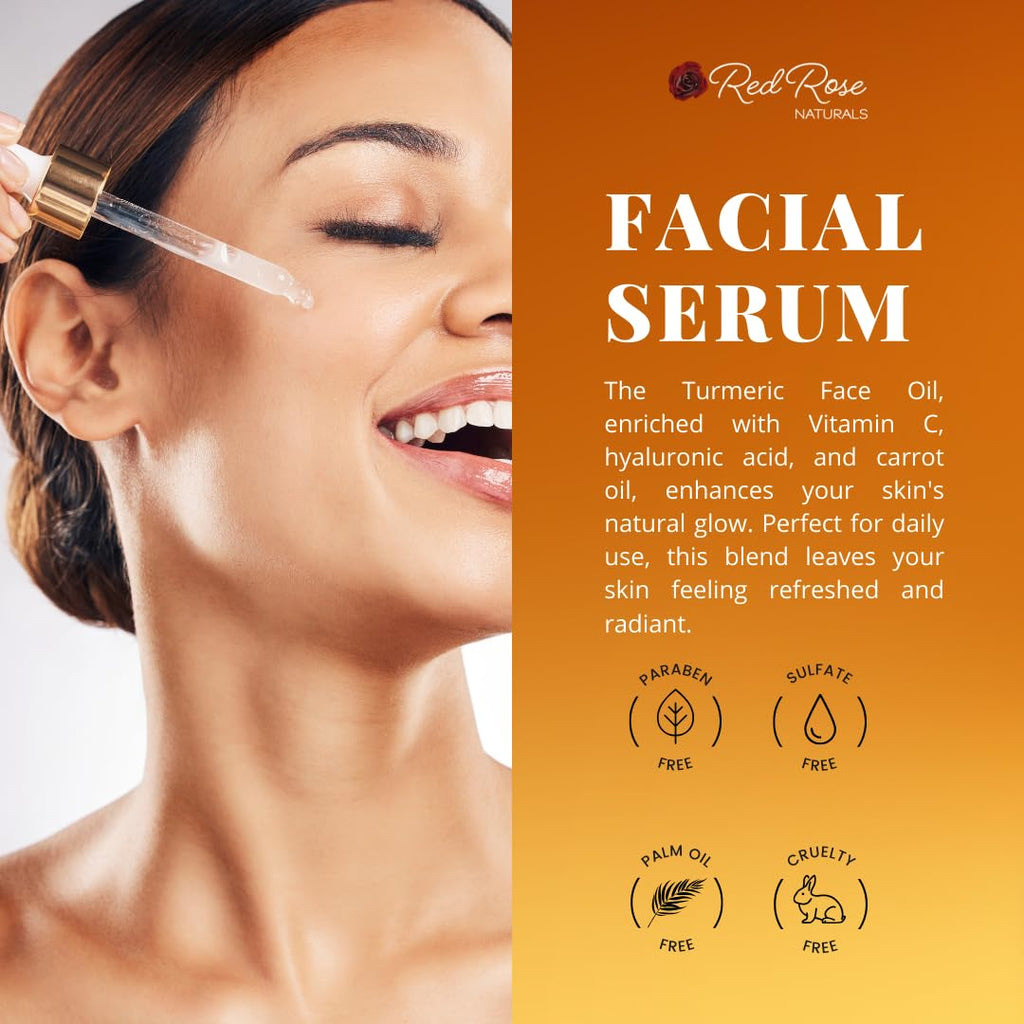 Red Rose Naturals Turmeric Face Oil – Facial Serum & Moisturizer with Vitamin C | 1 oz