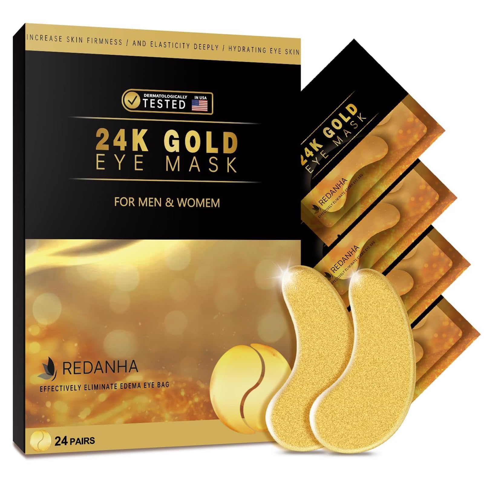 Redanha 24K Gold Under Eye Patches – Brighten, Depuff, Hydrate (60 Pcs)