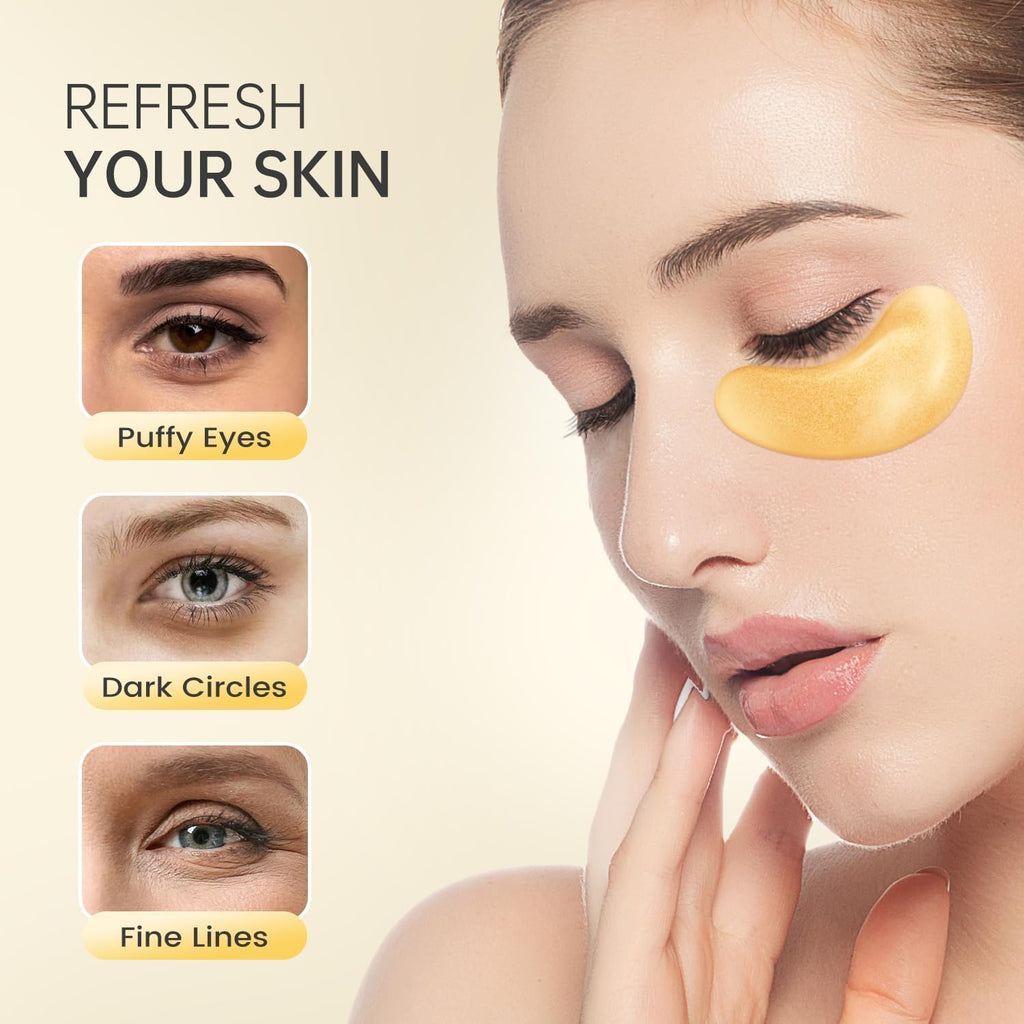 Redanha 24K Gold Under Eye Patches – Brighten, Depuff, Hydrate (60 Pcs)