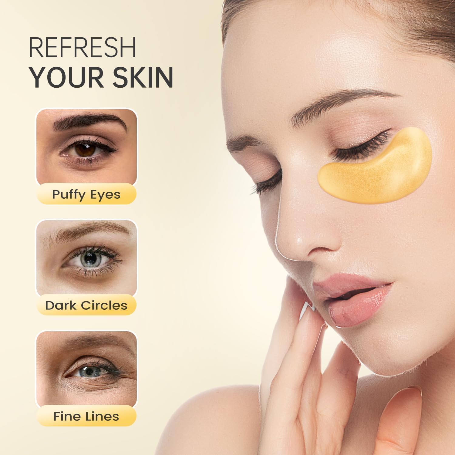 Redanha 24K Gold Under Eye Patches – Brighten, Depuff, Hydrate (60 Pcs)