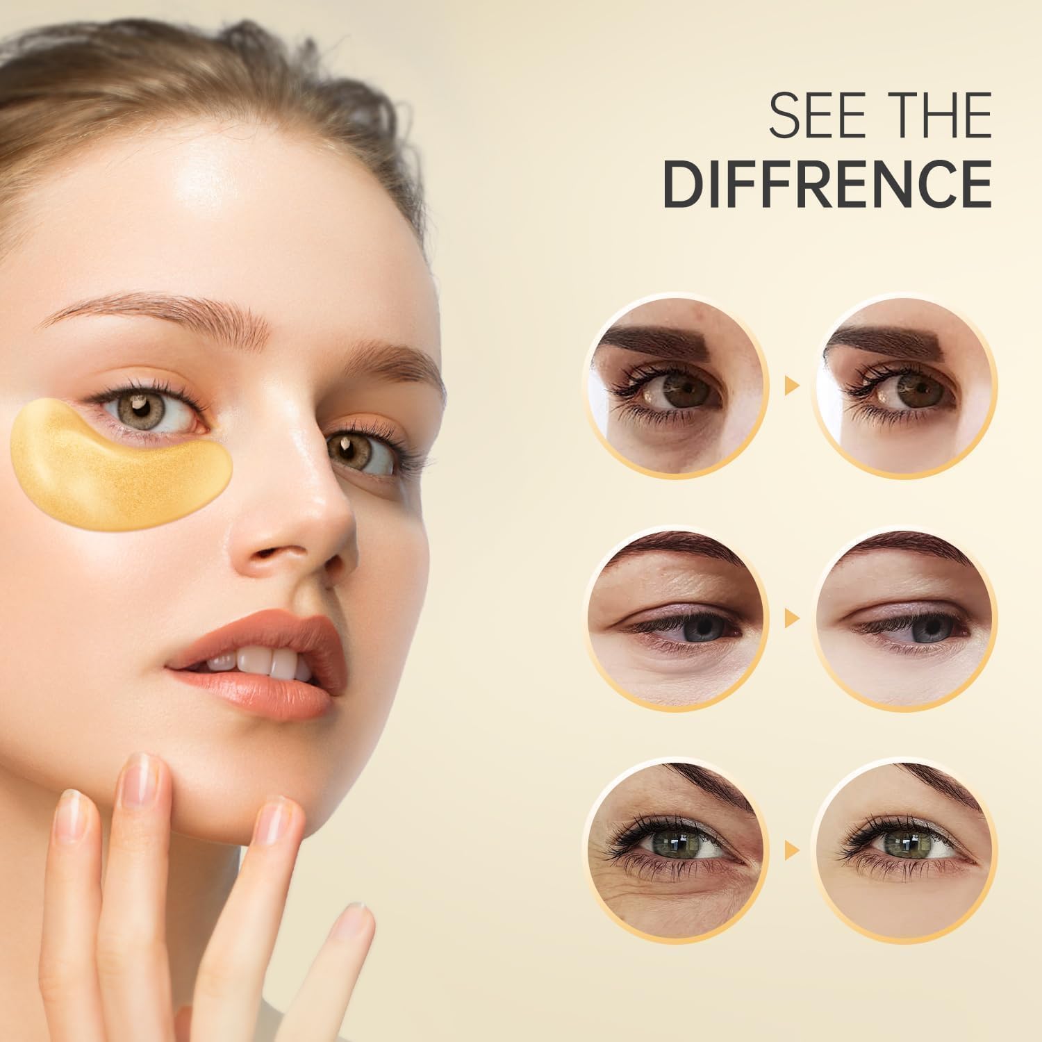 Redanha 24K Gold Under Eye Patches – Brighten, Depuff, Hydrate (60 Pcs)
