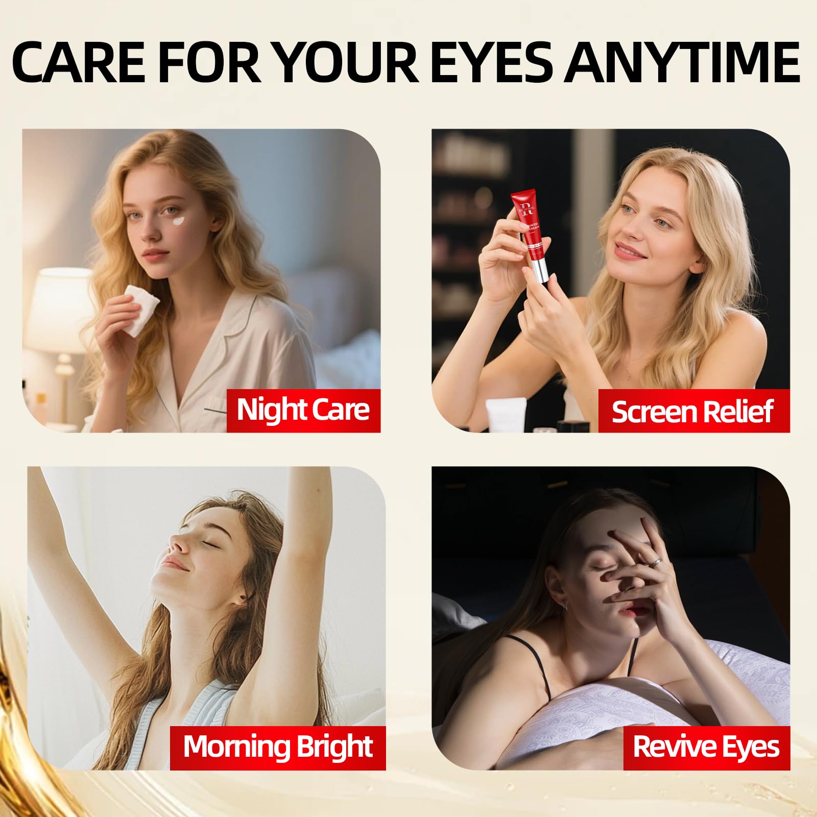 Redcool Retinol Eye Cream for Dark Circles – Hyaluronic Acid, Caffeine, Day and Night Use
