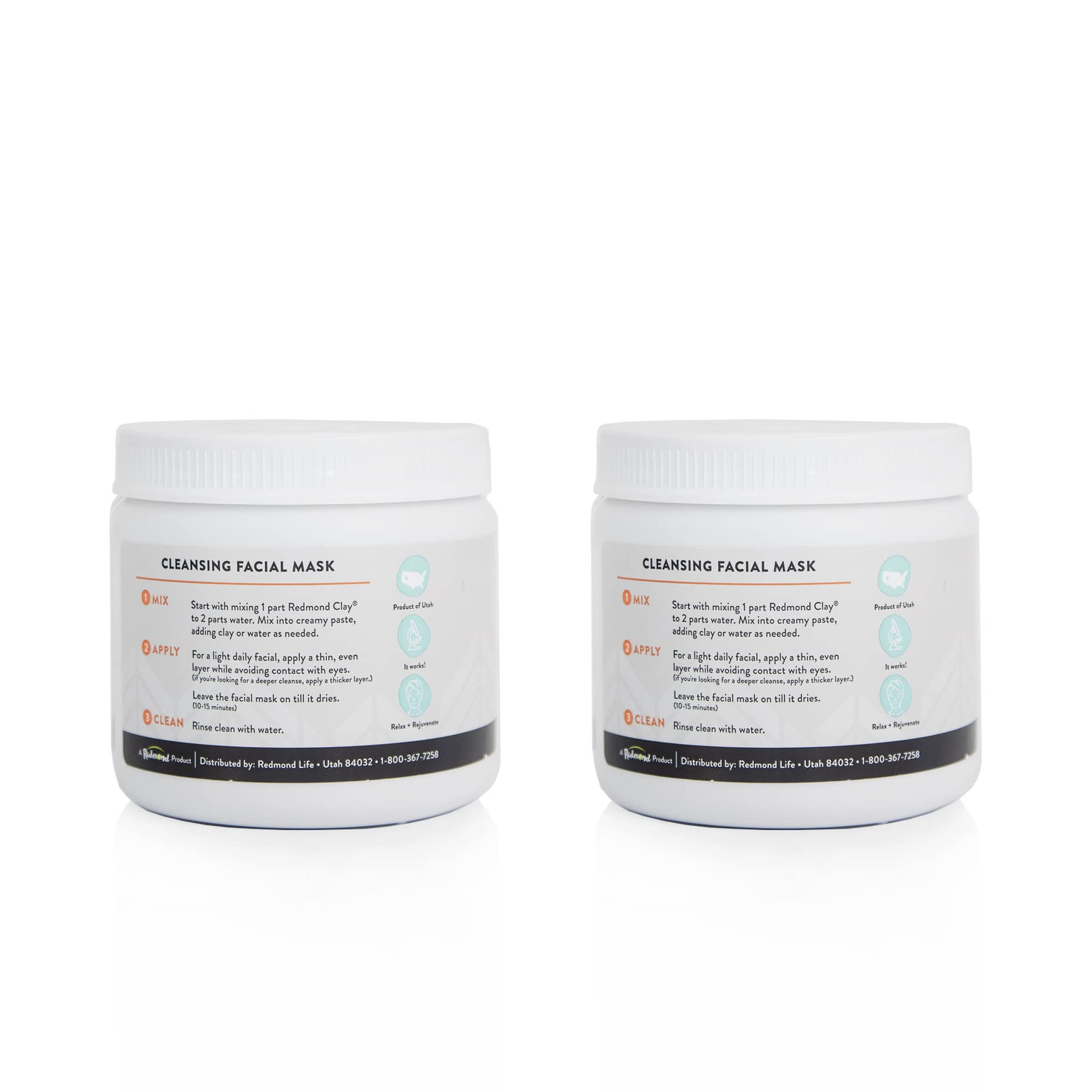 REDMOND Clay Bentonite Clay Face Mask – Pore Refining, Soothing, 2-Pack 10oz
