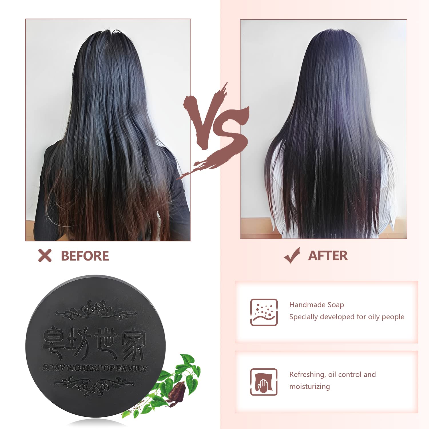 Rednow Black & Thick Hair Fallopia Multiflora Shampoo Bar with Foaming Net (3 pcs) – Polygonum & Shou Wu Extract