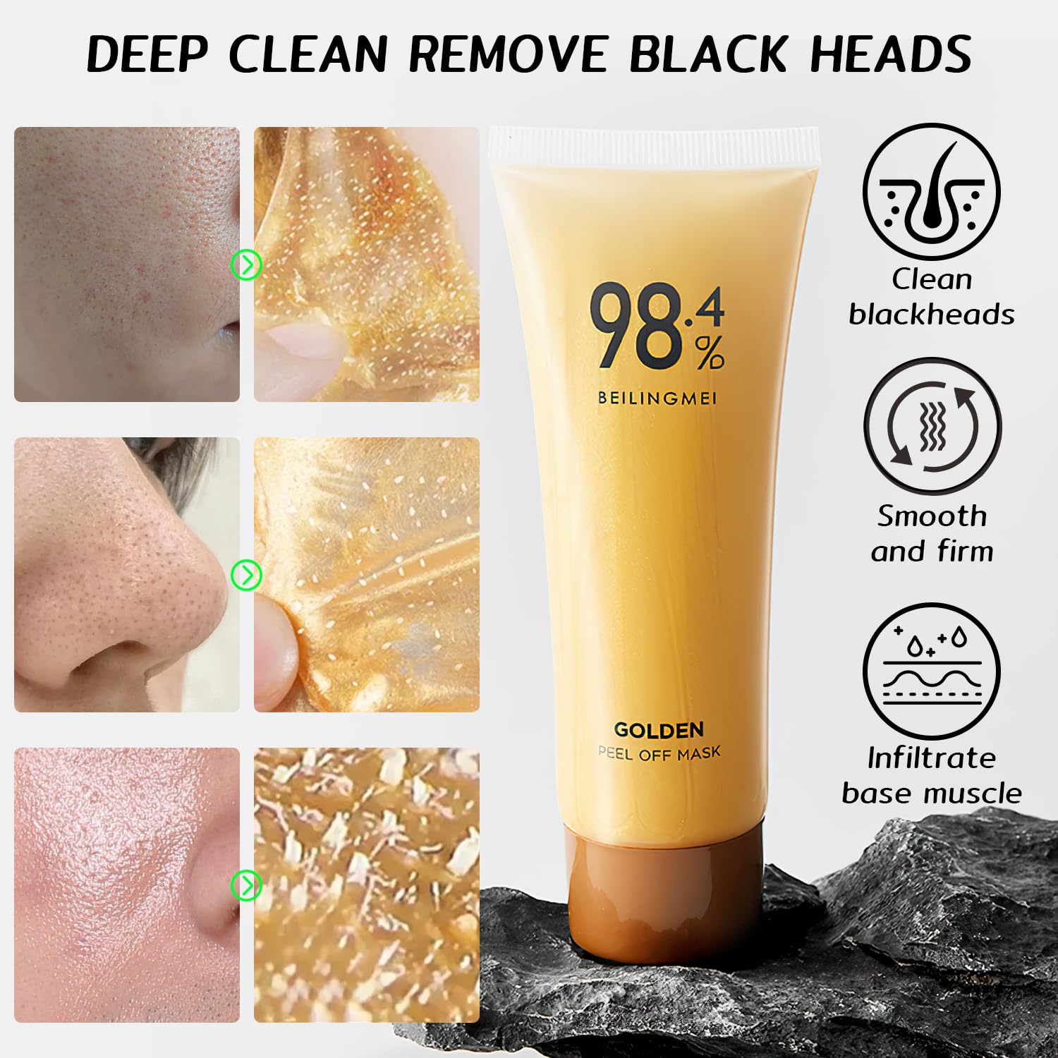 Rednow Gold Foil Peel-Off Mask – 24k Gold, Anti-Wrinkle & Pore Cleansing (2PCS)
