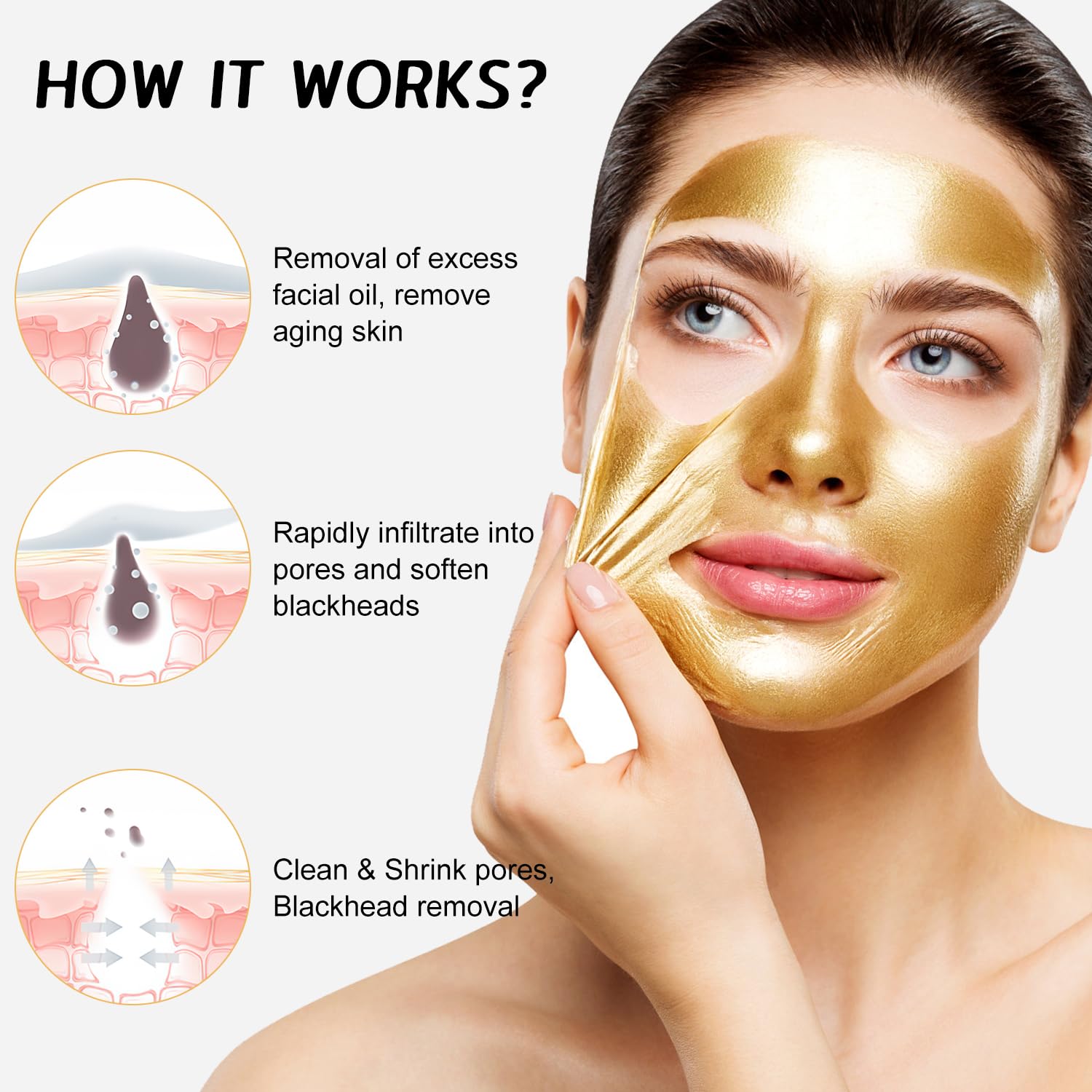 Rednow Gold Foil Peel-Off Mask – 24k Gold, Anti-Wrinkle & Pore Cleansing (2PCS)