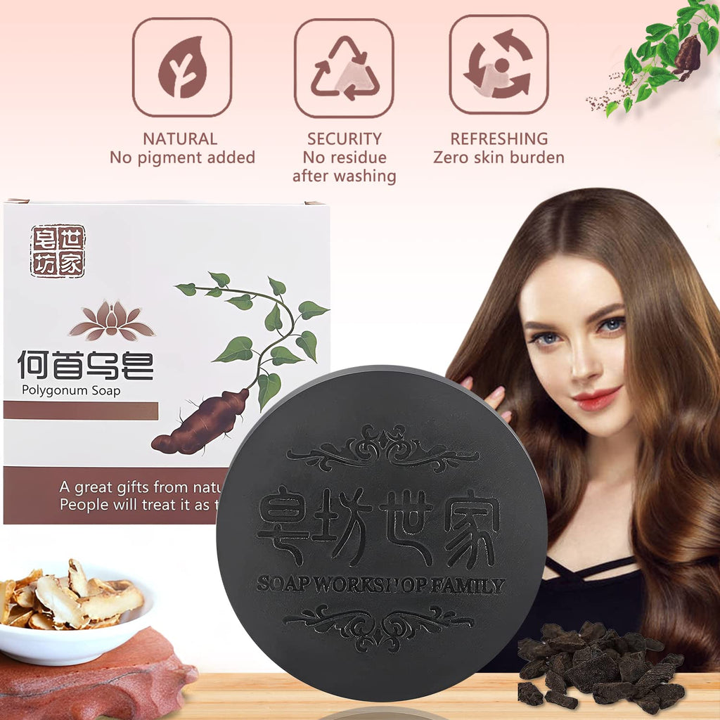 Rednow Black & Thick Hair Fallopia Multiflora Shampoo Bar with Foaming Net (3 pcs) – Polygonum & Shou Wu Extract