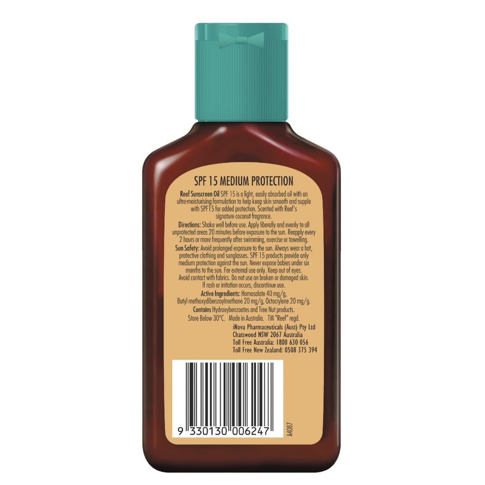 REEF Dark Sun Tan Oil Coconut SPF15 125ml – Lightweight Hydration with Summer Coconut Scent