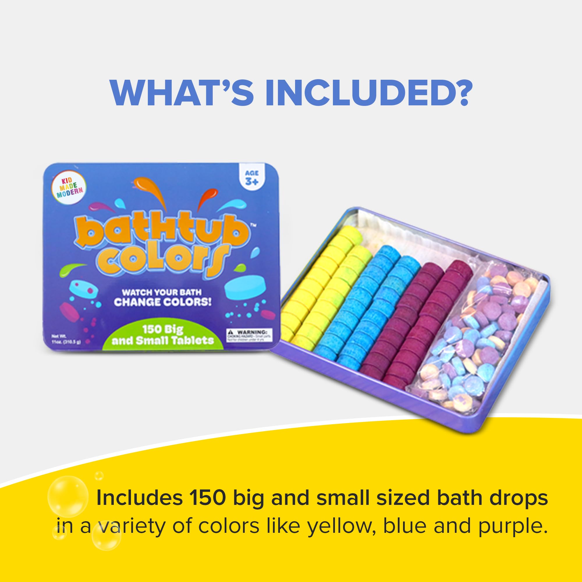 Regal Games Kid Made Modern Bath Color Tablets – 150 Count Non-Toxic Bath Drops (Blue, Yellow, Pink, Purple)