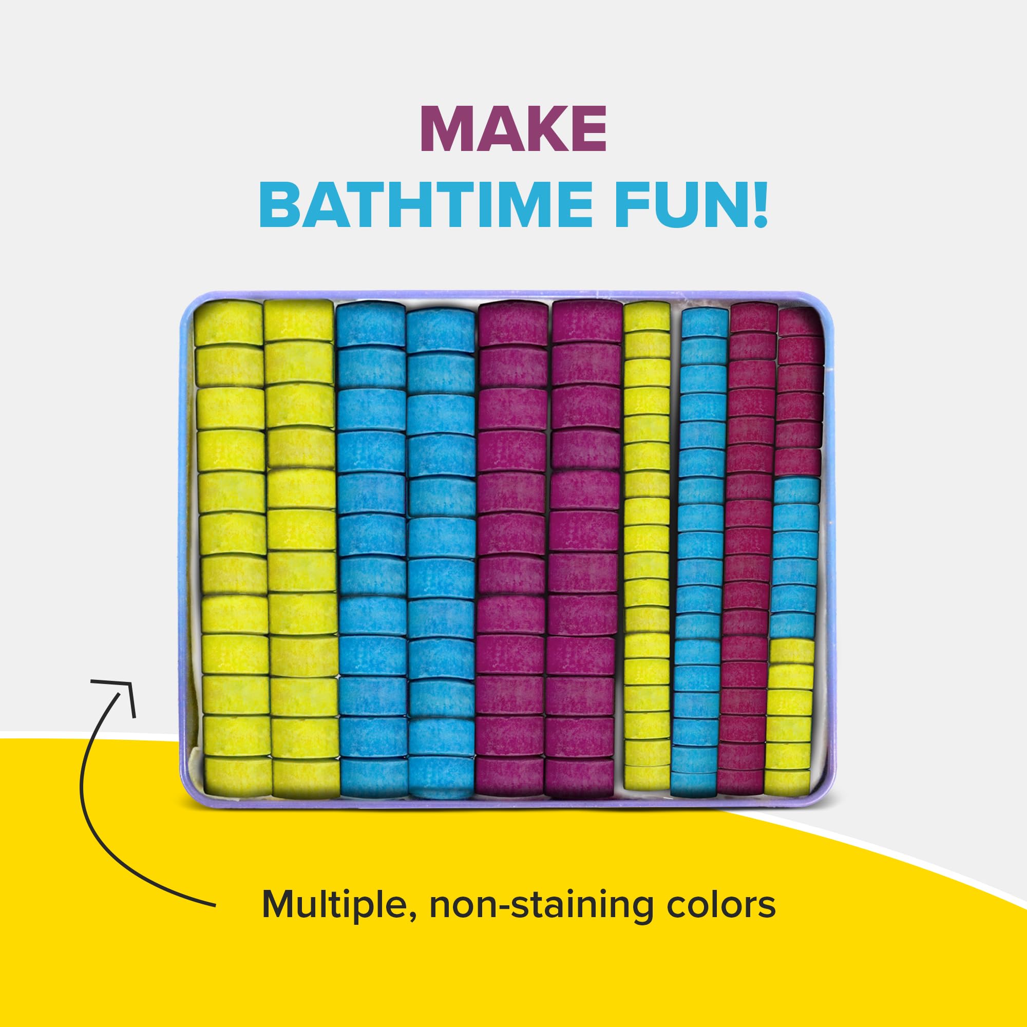 Regal Games Kid Made Modern Bath Color Tablets – 150 Count Non-Toxic Bath Drops (Blue, Yellow, Pink, Purple)