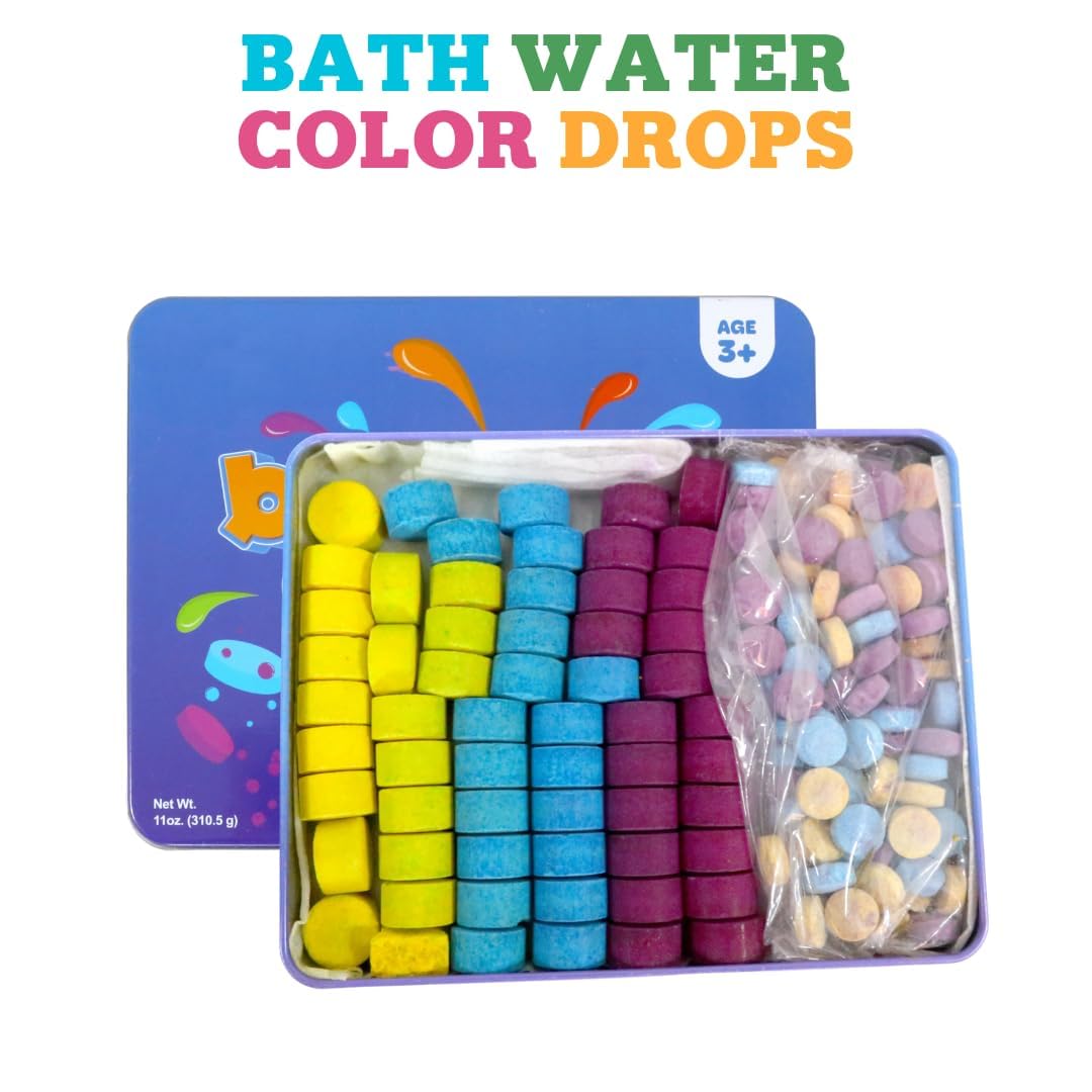 Regal Games Kid Made Modern Bath Color Tablets – 150 Count Non-Toxic Bath Drops (Blue, Yellow, Pink, Purple)