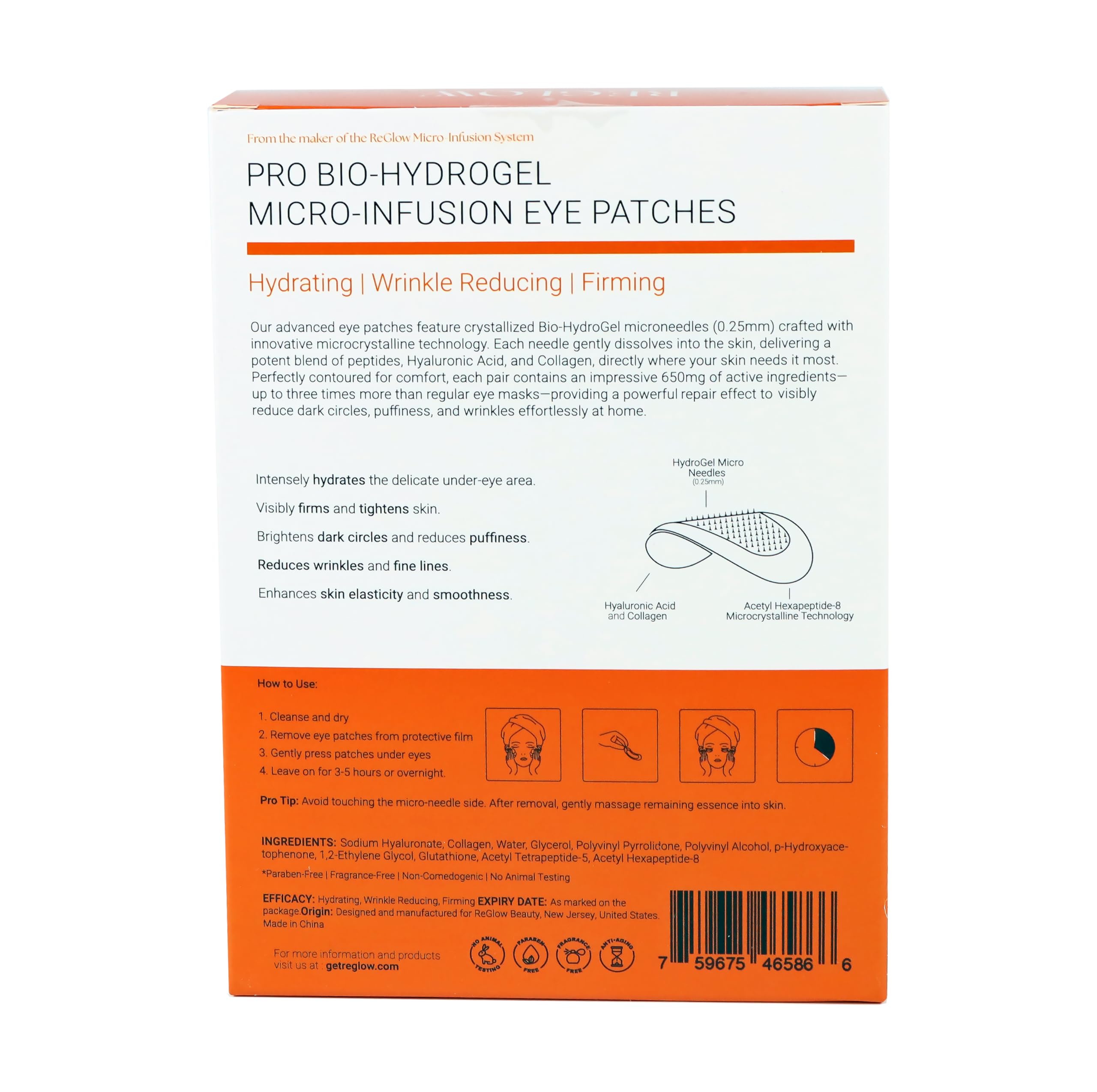 ReGlow Restore Microneedle Eye Patches – Overnight Smoothing with Hyaluronic Acid, Collagen & Peptides