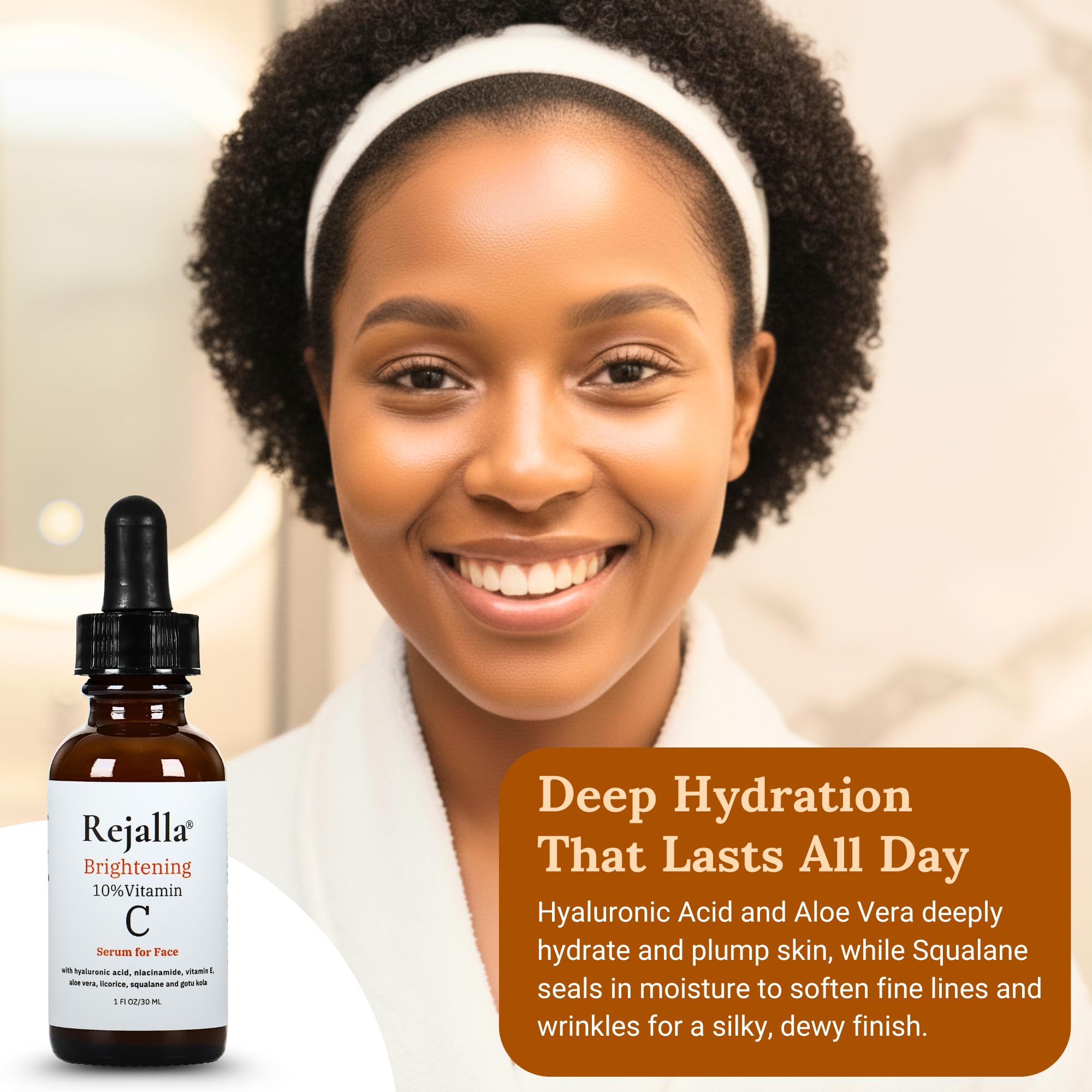 Rejalla Vitamin C Serum – 10% Vitamin C, Hyaluronic Acid, Niacinamide, 1 oz