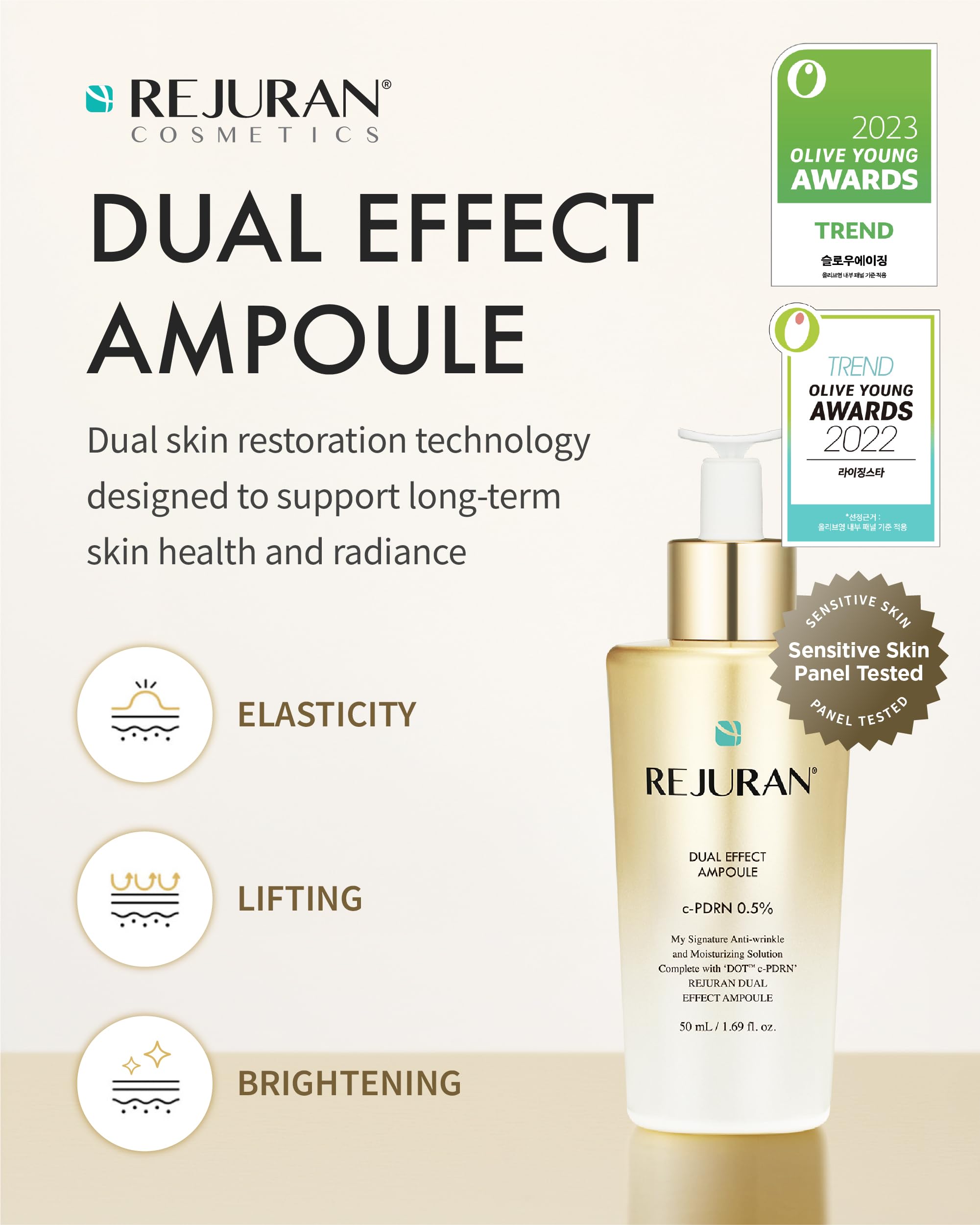 REJURAN® Dual Effect Ampoule DOT DUAL c-PDRN® [Larger Size] – Salmon DNA Serum for Deep Rejuvenation, Skin Elasticity & Texture