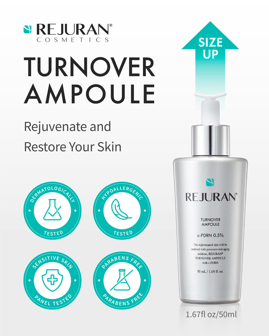 REJURAN Turnover Ampoule C-PDRN [Larger Size] – Salmon DNA Serum for Hydration, Firming & Radiant Glow | Korean Skincare