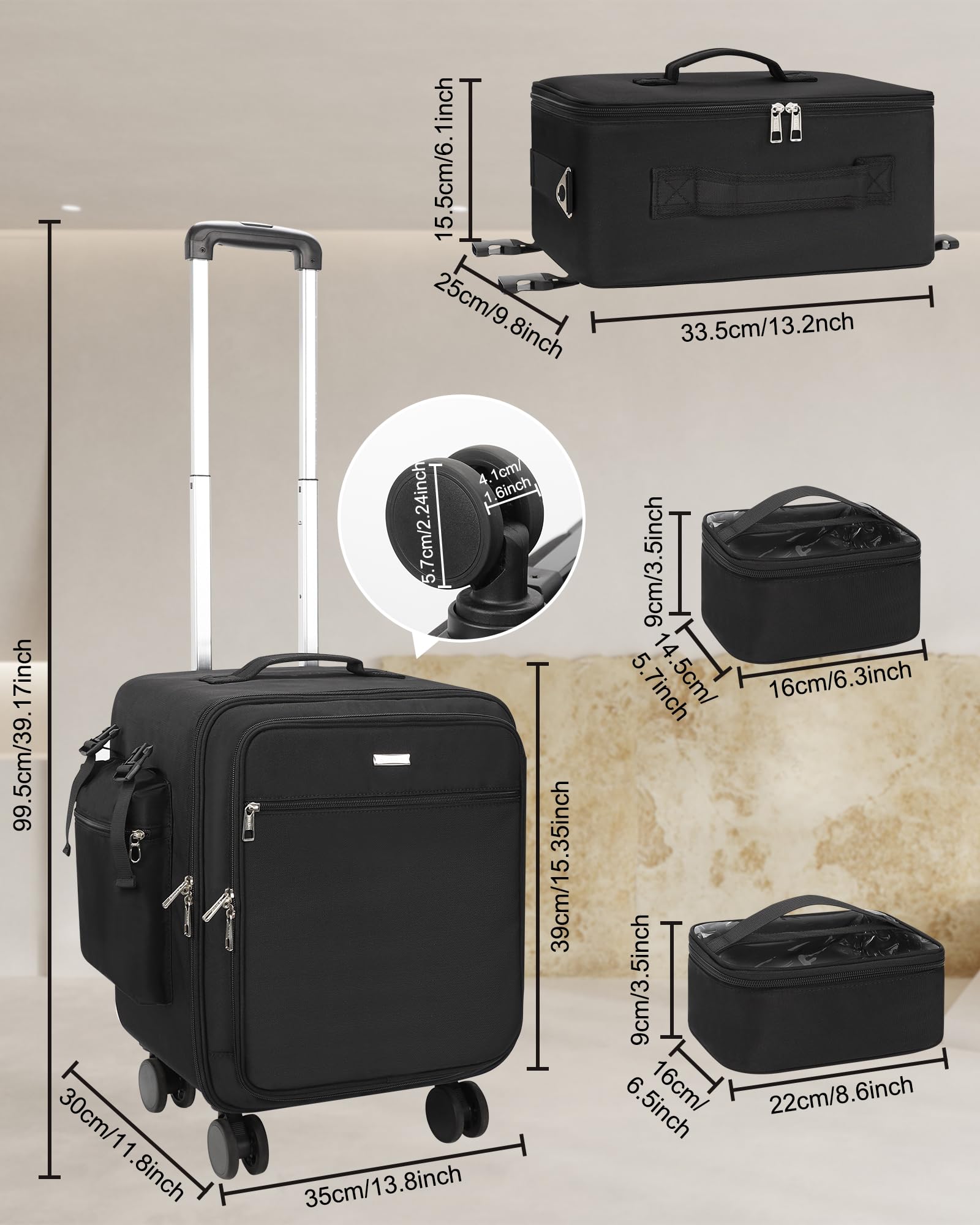 Relavel 3-in-1 Rolling Makeup Case | Pro Travel Trolley with Wheels (Black)