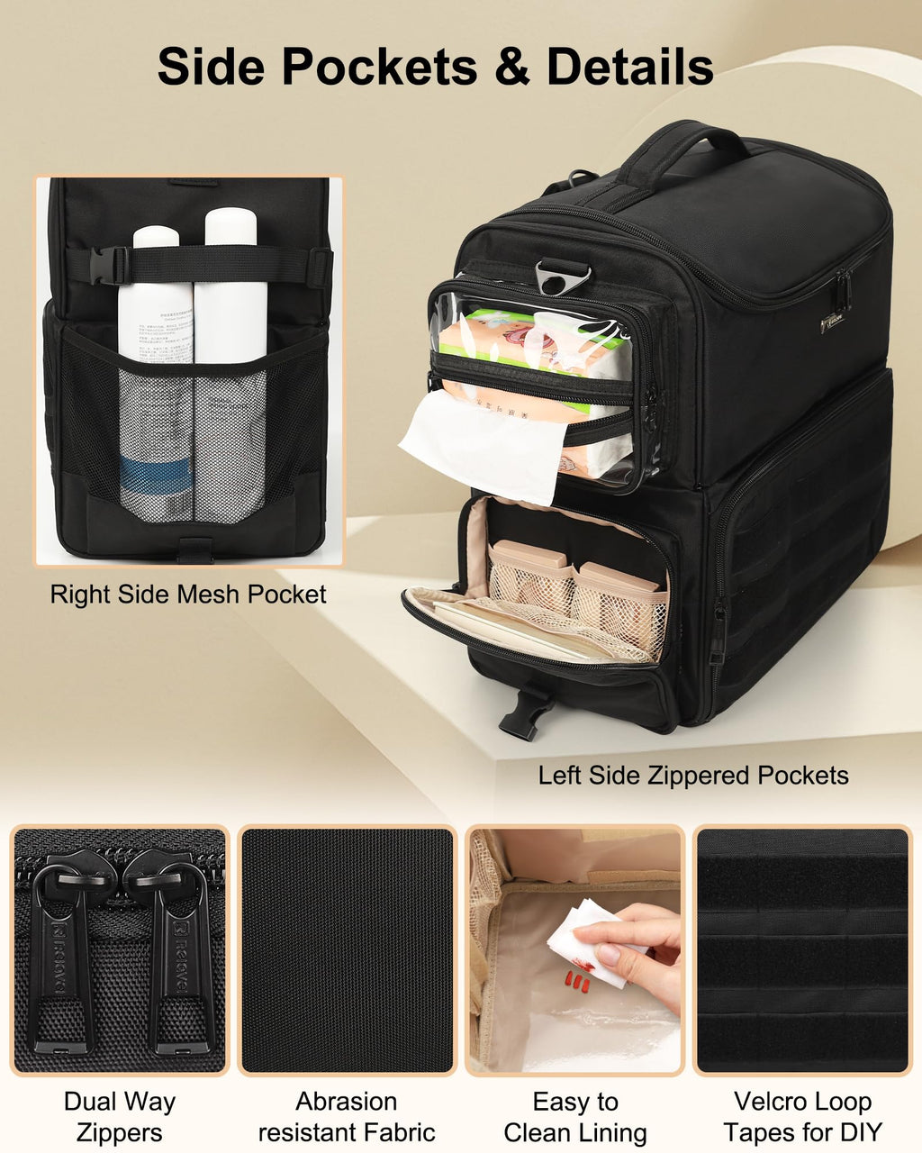 Relavel Rolling Makeup Train Case on Wheels | 360° Spinner & 4 Clear Bags