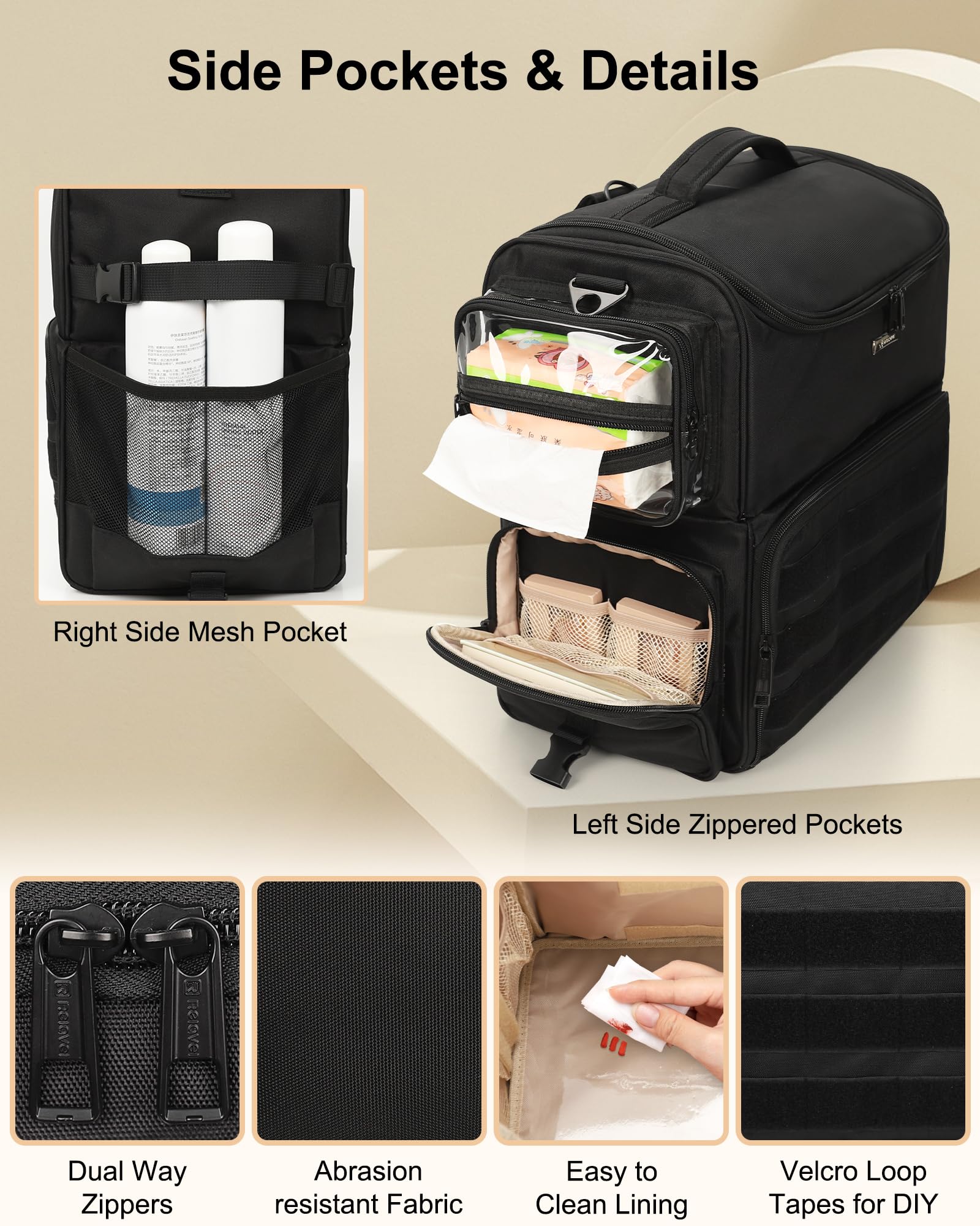 Relavel Rolling Makeup Train Case on Wheels | 360° Spinner & 4 Clear Bags