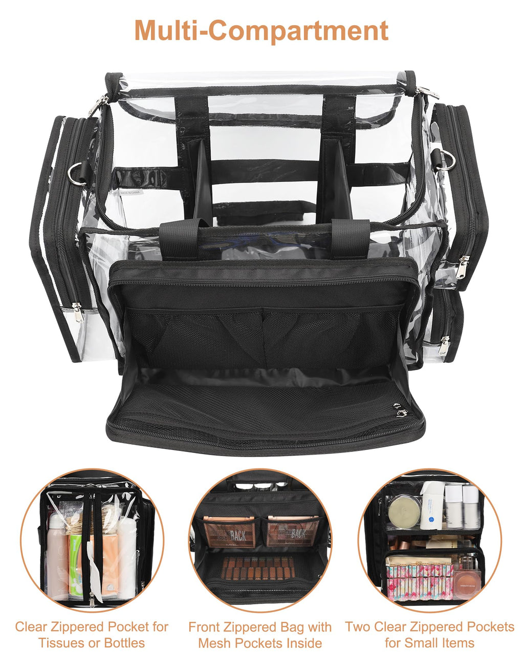 Relavel Professional Makeup Backpack & Large Clear Makeup Bag – Adjustable Dividers