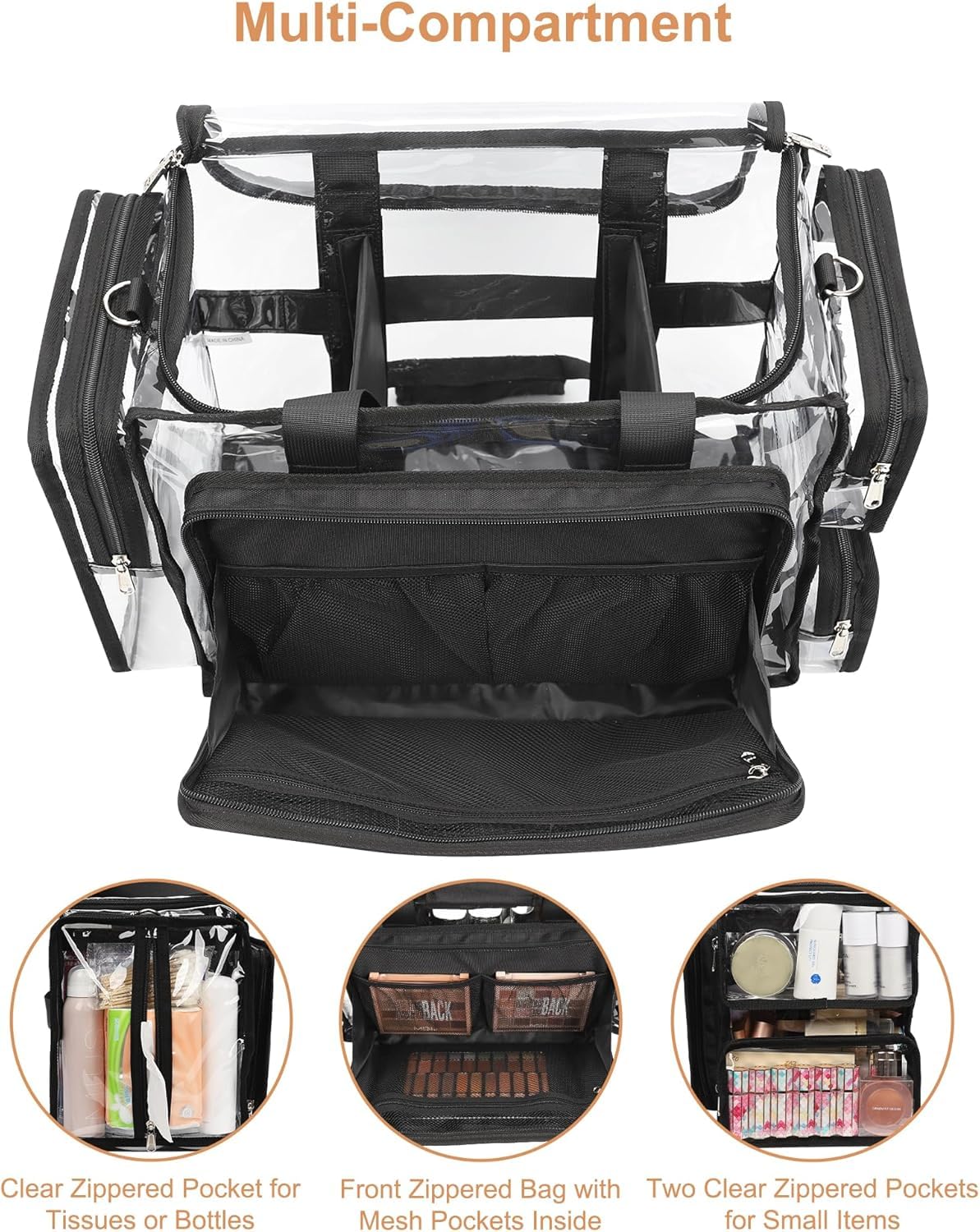 Relavel Clear Makeup Bag Kit with 4 Pouches – Large Transparent Organizer