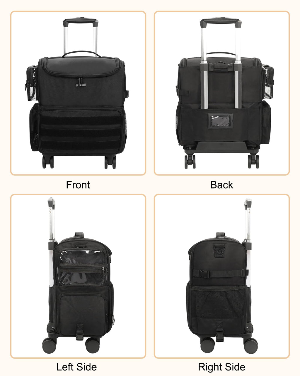 Relavel Rolling Makeup Train Case on Wheels | 360° Spinner & 4 Clear Bags