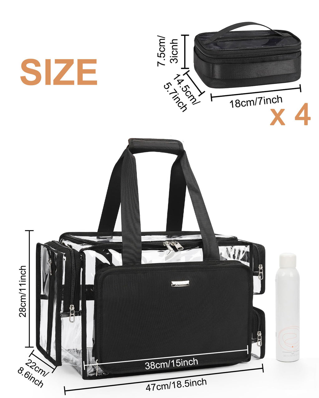 Relavel Clear Makeup Bag Kit with 4 Pouches – Large Transparent Organizer