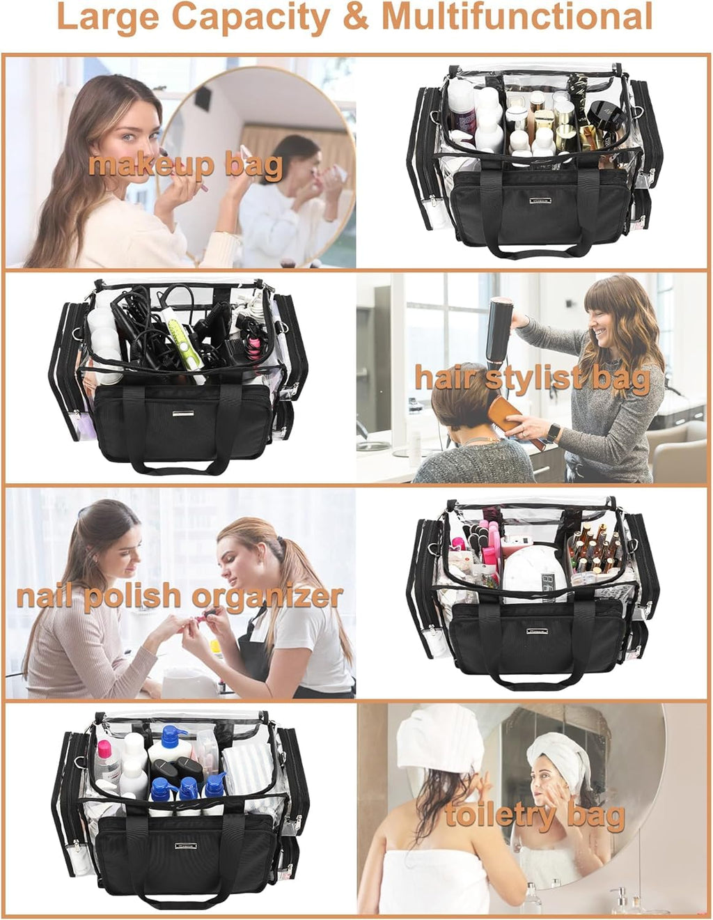 Relavel Clear Makeup Bag Kit with 4 Pouches – Large Transparent Organizer