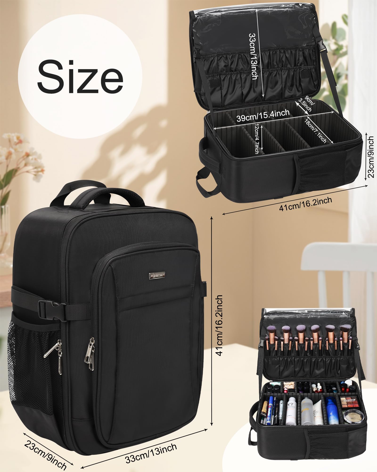 Relavel Professional Makeup Backpack & Large Clear Makeup Bag – Adjustable Dividers