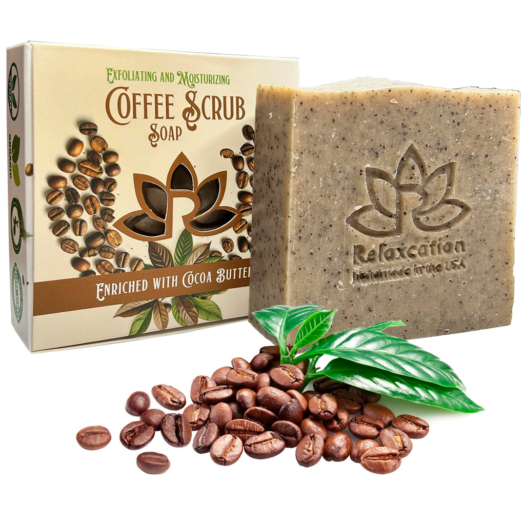 Relaxcation Coffee Scrub Soap Bar – Ground Coffee & Cocoa Butter Exfoliating Soap