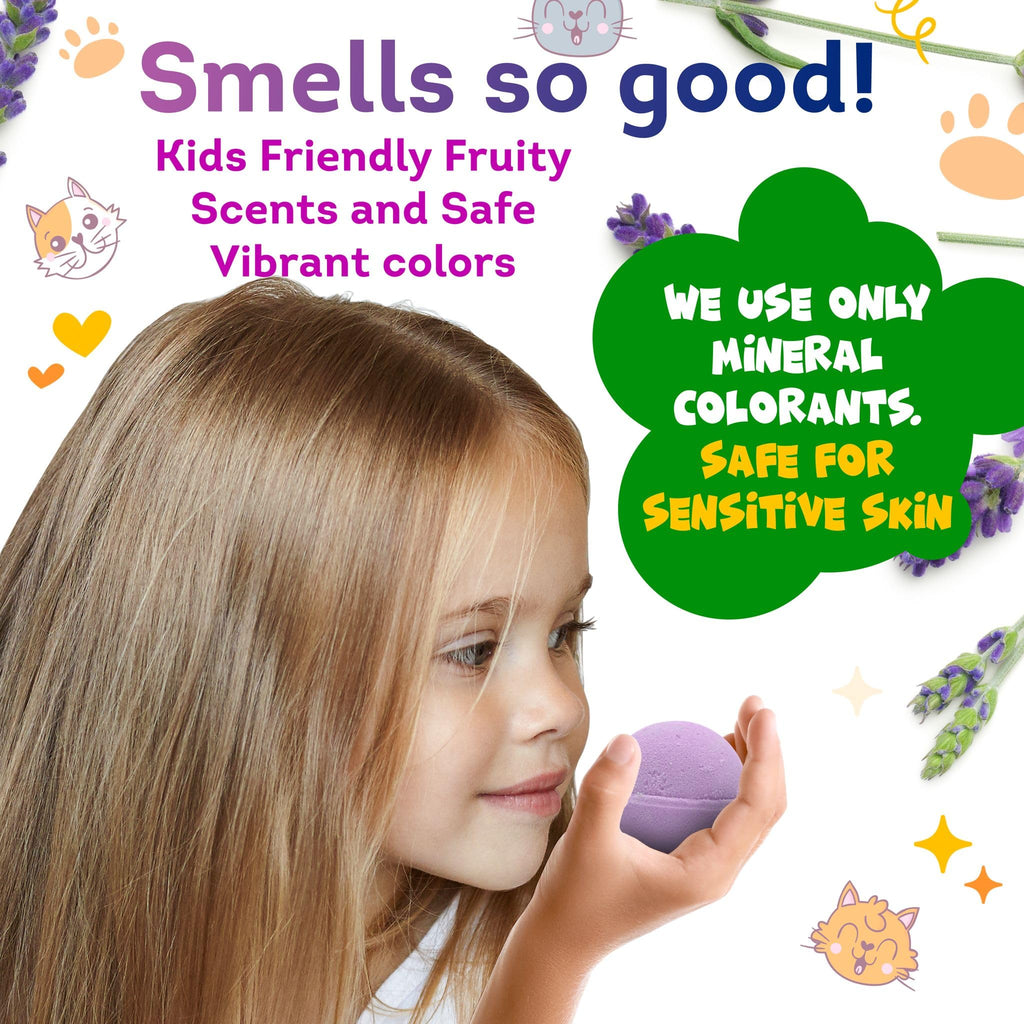 Relaxcation Bath Bombs for Kids Set with Toys Inside – Cat Theme