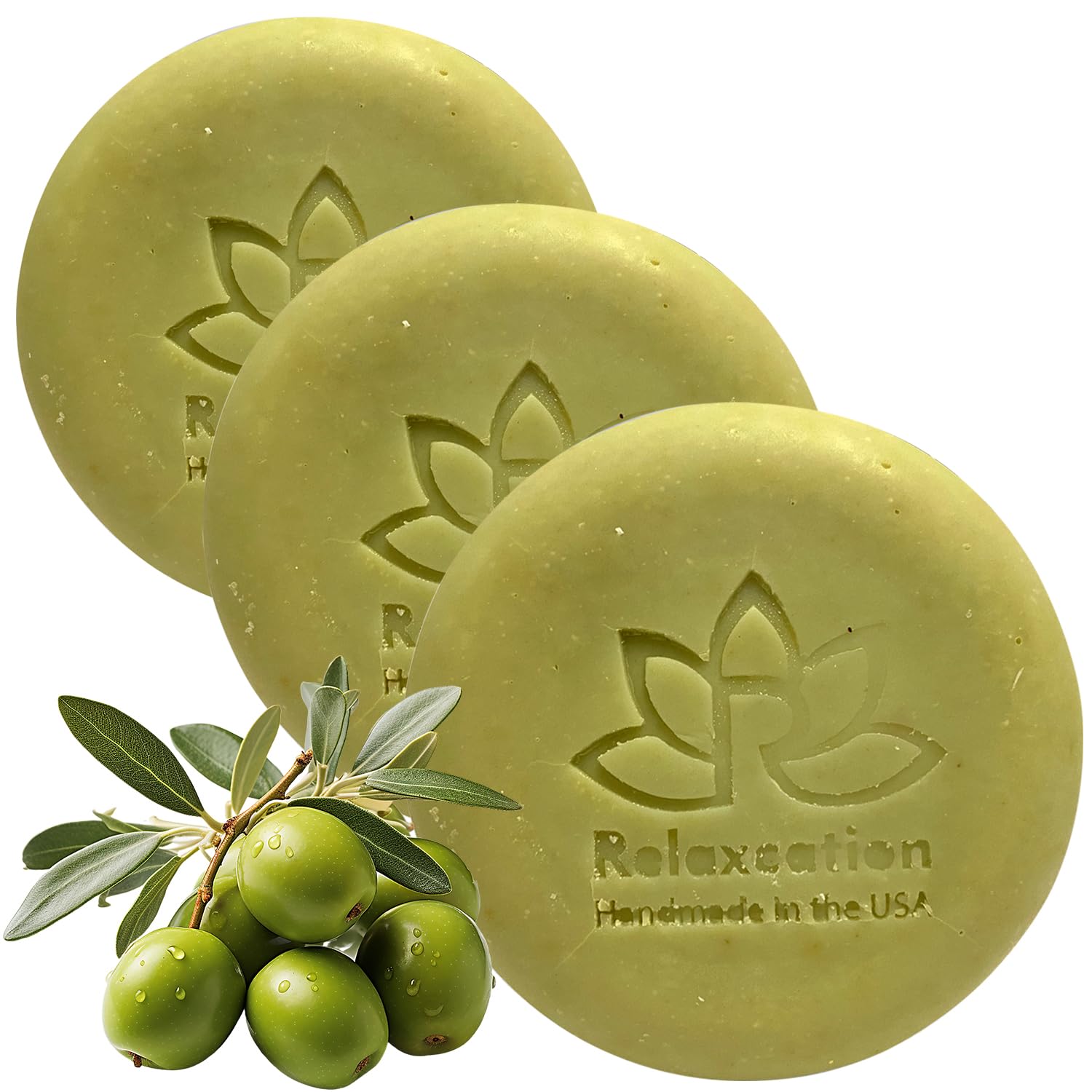 Relaxcation Olive Soap Bar – MADE IN USA, Organic Olive Oil & Leaves (3-Pack)