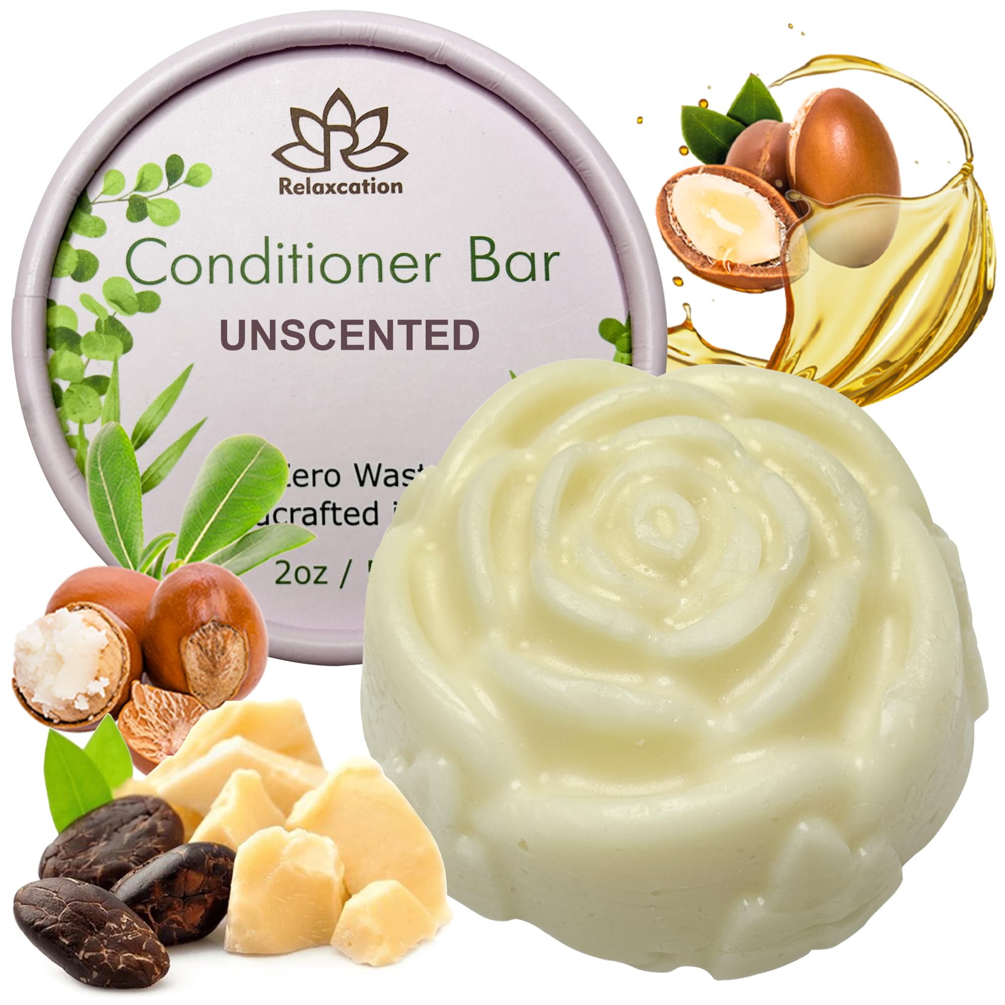 Relaxcation Organic Conditioner Bar for Damaged Hair – Unscented, Handmade in USA